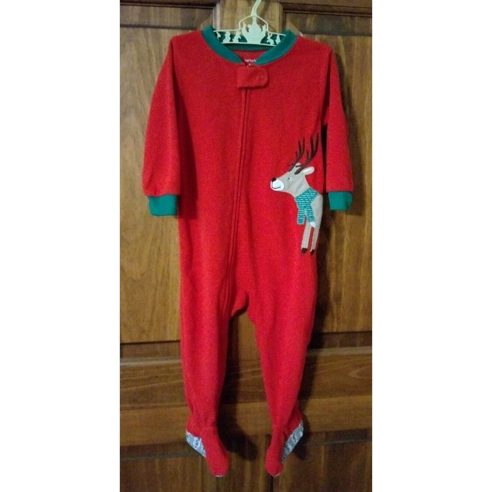Carter's Size 18M Red Reindeer Fleece Christmas footed sleeper
